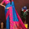 Capricious Blue Paithani Silk Saree With Glowing Blouse Piece