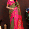 Breathtaking Mehndi Paithani Silk Saree With Designer Blouse Piece