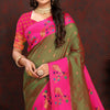 Breathtaking Mehndi Paithani Silk Saree With Designer Blouse Piece