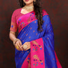 Invaluable Royal Blue Paithani Silk Saree With Skinny Blouse Piece