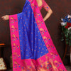 Invaluable Royal Blue Paithani Silk Saree With Skinny Blouse Piece