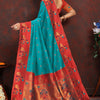 Sensational Sea Green Paithani Silk Saree With Amazing Blouse Piece