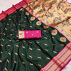 Impressive Dark Green Paithani Silk Saree With Adorning Blouse Piece