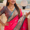 Sophisticated Dark Pink Paithani Silk Saree With Pretty Blouse Piece