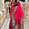 Sophisticated Dark Pink Paithani Silk Saree With Pretty Blouse Piece
