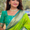 Appealing Parrot Paithani Silk Saree With Ravishing Blouse Piece