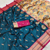 Panoply Teal Blue Paithani Silk Saree With Sumptuous Blouse Piece