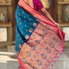 Panoply Teal Blue Paithani Silk Saree With Sumptuous Blouse Piece