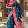 Panoply Teal Blue Paithani Silk Saree With Sumptuous Blouse Piece