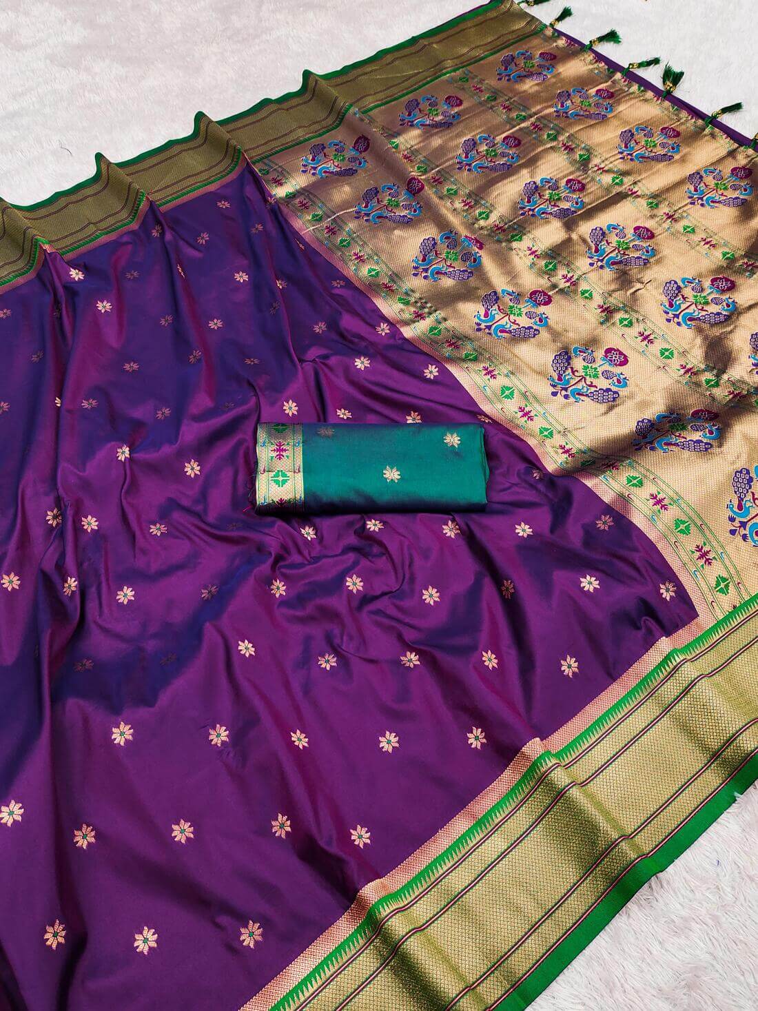 Designer Purple Paithani Silk Saree With Inimitable Blouse Piece
