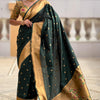 Marvellous Dark Green Paithani Silk Saree With Exuberant Blouse Piece