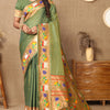 Redolent Mehndi Paithani Silk Saree With Sumptuous Blouse Piece