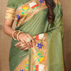 Redolent Mehndi Paithani Silk Saree With Sumptuous Blouse Piece