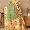 Redolent Mehndi Paithani Silk Saree With Sumptuous Blouse Piece