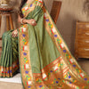Redolent Mehndi Paithani Silk Saree With Sumptuous Blouse Piece