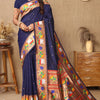 Devastating Navy Blue Paithani Silk Saree With Splendiferous Blouse Piece