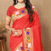 Beguiling Red Paithani Silk Saree With Embellished Blouse Piece