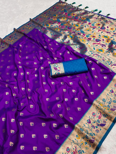 Prettiest Purple Paithani Silk Saree With Desuetude Blouse Piece