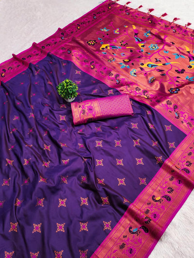 Engrossing Purple Paithani Silk Saree With Magnificat Blouse Piece