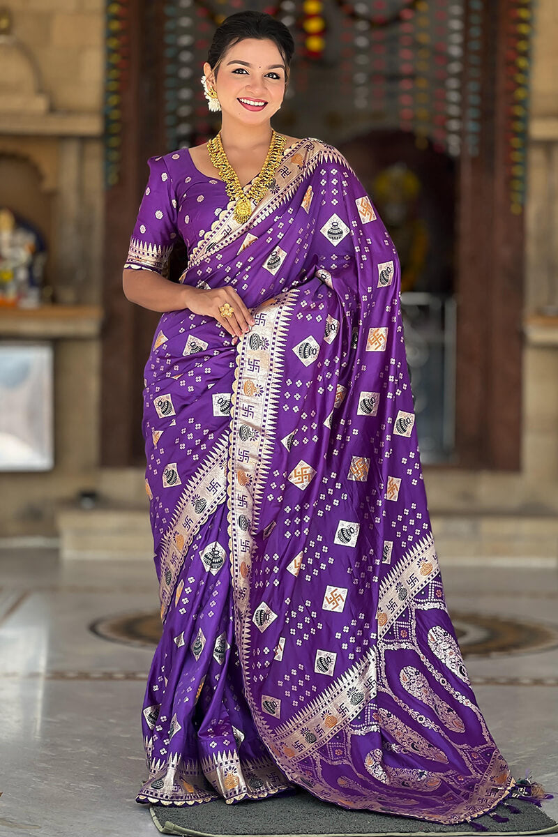 Epiphany Purple Soft Banarasi Silk Saree With Wonderful Blouse Piece