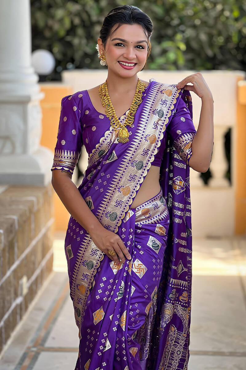 Epiphany Purple Soft Banarasi Silk Saree With Wonderful Blouse Piece