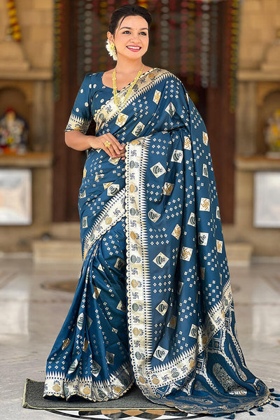 Ailurophile Rama Soft Banarasi Silk Saree With Beautiful Blouse Piece