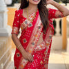 Prodigal Red Soft Banarasi Silk Saree With Desiring Blouse Piece