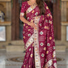 Ephemeral Wine Soft Banarasi Silk Saree With Allure Blouse Piece