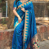 Verdant Firozi Paithani Silk Saree With Girlish Blouse Piece