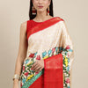 Scintillating Beige Kalamkari Printed Saree With Flameboyant Blouse Piece
