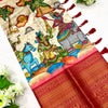 Pretty Beige Kalamkari Printed Saree With Amazing Blouse Piece