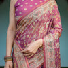 Wine Mauve Floral Printed Silk Saree with Elegant Border & Tassel Pallu