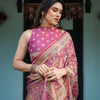 Wine Mauve Floral Printed Silk Saree with Elegant Border & Tassel Pallu