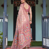 Dusty Rose Floral Printed Silk Saree with Artistic Pallu & Tassel Finish