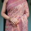 Dusty Rose Floral Printed Silk Saree with Artistic Pallu & Tassel Finish