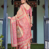 Peach & Rose Printed Silk Saree with Traditional Art Motifs & Tassel Pallu