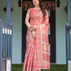 Rose Pink Printed Silk Saree with Traditional Motifs & Tassel Pallu