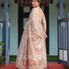 Ivory Beige Floral Printed Silk Saree with Elegant Border & Tassel Pallu