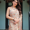 Ivory Beige Floral Printed Silk Saree with Elegant Border & Tassel Pallu