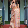 Mustard Brown Printed Silk Saree with Traditional Border & Storytelling Pallu