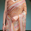 Mustard Brown Printed Silk Saree with Traditional Border & Storytelling Pallu