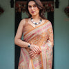 Mustard Brown Printed Silk Saree with Traditional Border & Storytelling Pallu