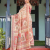 Peach & Rose Printed Silk Saree with Traditional Border and Artistic Pallu