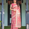 Rose Pink Floral Printed Silk Saree with Elegant Border & Designer Pallu