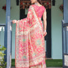 Rose Pink Floral Printed Silk Saree with Elegant Border & Designer Pallu
