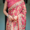 Rose Pink Floral Printed Silk Saree with Elegant Border & Designer Pallu