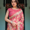 Rose Pink Floral Printed Silk Saree with Elegant Border & Designer Pallu