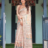 Ivory Beige Handcrafted Printed Silk Saree with Traditional Motifs & Designer Pallu