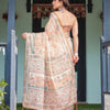 Ivory Beige Handcrafted Printed Silk Saree with Traditional Motifs & Designer Pallu