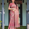 Rosewood Pink Kalamkari Inspired Printed Saree with Folk Motifs & Ornate Tassel Pallu